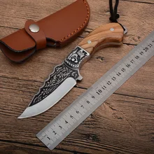 Ручная ковка, тактический прямой нож 440C 58HRC с деревянной ручкой, охотничий нож для выживания, нож для выдавливания, оболочка
