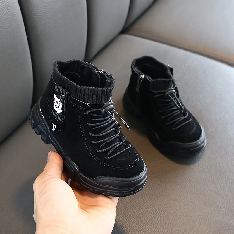 Black plus velvet Детские ботинки для девочек; Новинка года; сезон осень-зима; теплые зимние ботинки для мальчика; модные бархатные зимние ботинки для девочек - Цвет: Black plus velvet