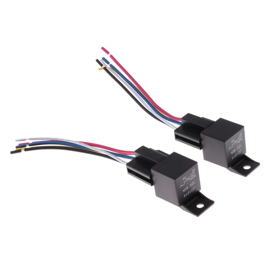 2 Sets JD1914 12V 40A 40Amp 5-Pin SPST Automotive Car Relay 5 Wires Harness