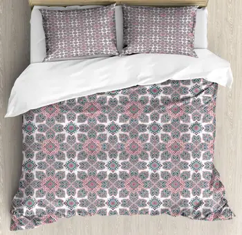 

Vintage Tribal Duvet Cover Set Inspired Oriental Ornamental Design 3 Piece Bedding Set Rose Mauve Taupe