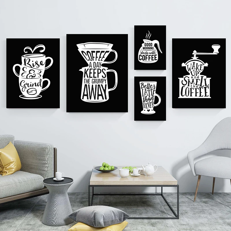 

Wakeup Wall Picture Coffee Grinder Canvas Painting Black White Quote Art Print Poster Restaurant Kitchen Home Decor HD3083