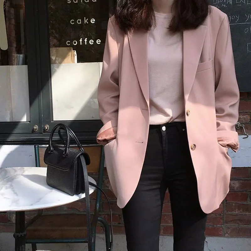 Women Blazers and Jackets Elegant Pink Korean Women's Blazer Suit Jacket Black Blazer Female Cape Long Sleeve Womens Suit 2020