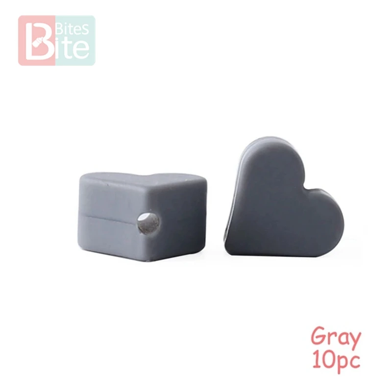 Gray Heart Кусачки 10 шт. Силиконовые Бусины Пищевой Силикон Прорезыватель зубов в виде звезды детские товары силиконовый браслет грызунов Diy ремесла детский Прорезыватель - Цвет: Gray Heart