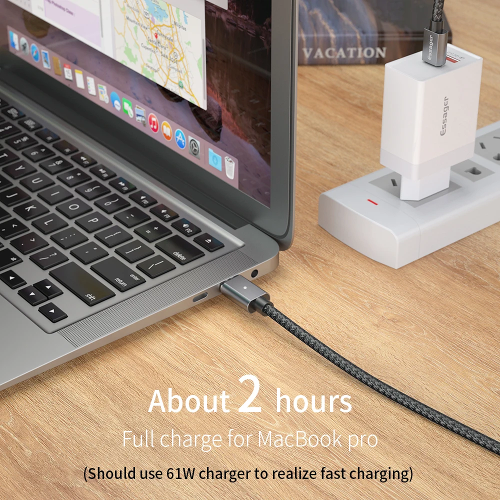 Магнитный кабель Essager 5A с разъемом usb type C и USB C для MacBook Pro 100 Вт, магнитное зарядное устройство PD, USB-C кабель type-C для samsung Note 10