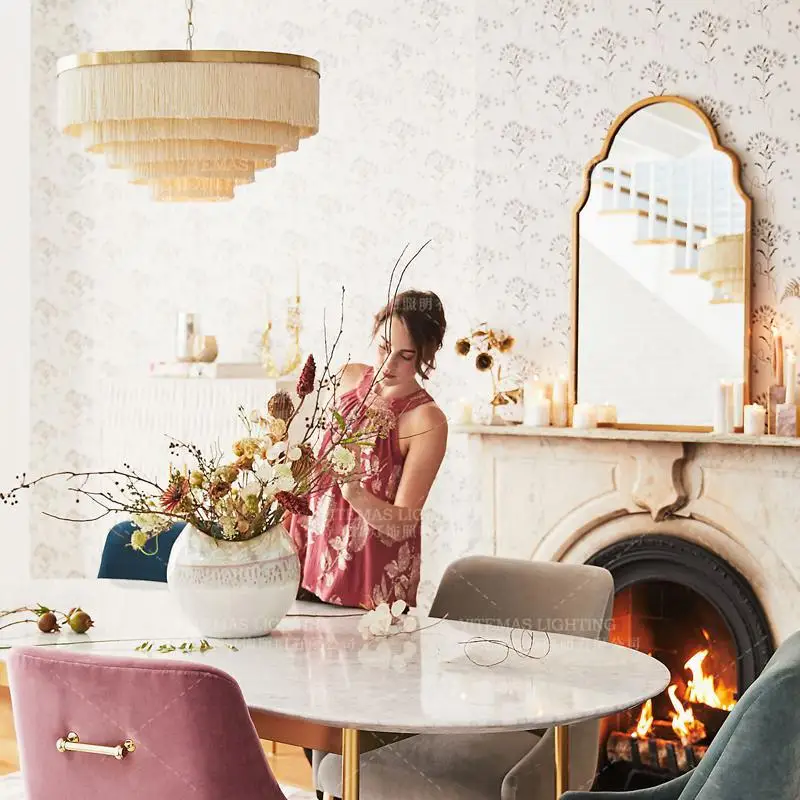 Пятиуровневая люстра с бахромой цветная Золотая светильник для девочек спальни