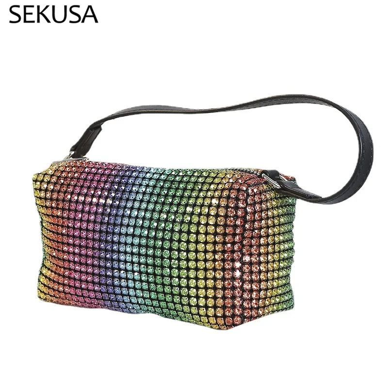 Rainbow Color Diamonds Women Evening Bags Soft Small Party Wedding