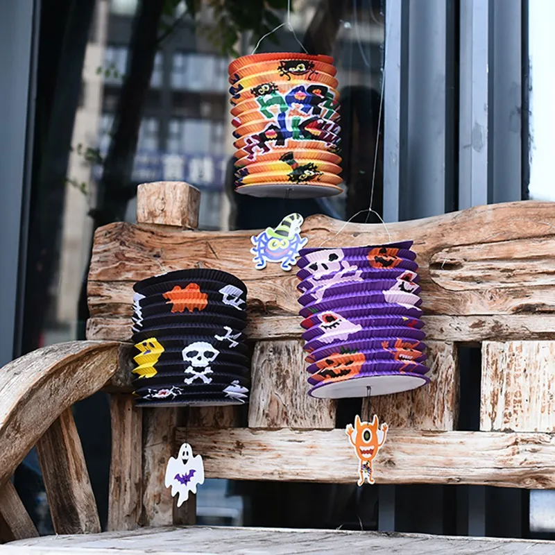 Halloween Folding Organ Paper Lantern Children's Portable Paper Pumpkin Bat Skeleton Hanging Lantern Light Lamp Halloween Decor Halloween Folding Organ Paper Lantern Children's Portable Paper Pumpkin Bat Skeleton Hanging Lantern Light Lamp Halloween Decor