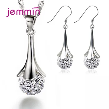 

Fashion Wedding Bridal Jewelry Set 925 Stamped Sterling Silver Beads Necklace + Earrings Flower Original Design for Women