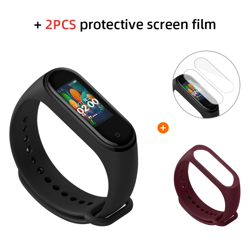 Xiaomi mi band 4 Смарт-часы глобальная версия фитнес браслет с пульсометром активности фитнес-трекер Смарт браслет здоровья цветной дисплей новинка умный шагомер с измерением давления - Цвет: Add Purple n 2PCS