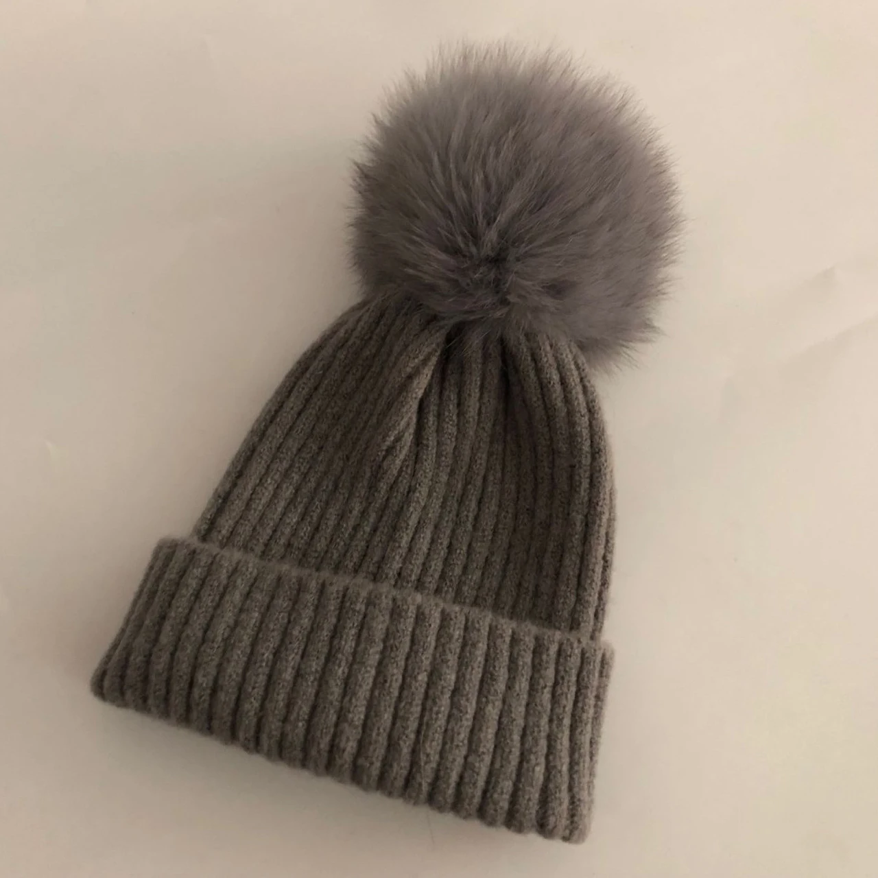 Women Dark Grey ZJBECHAHMU Модные Новые шапки с помпонами из натурального Лисьего меха норки для женщин и детей, повседневные зимние шерстяные теплые однотонные шапки Skullies Beanies, шапки - Цвет: Women Dark Grey