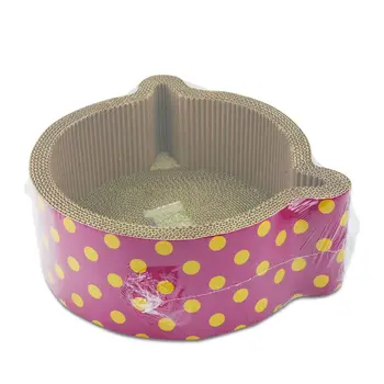 

Corrugated Paper Cat Scratcher Bed Kitty Pink Polka Dot House Pet Scratching Toy
