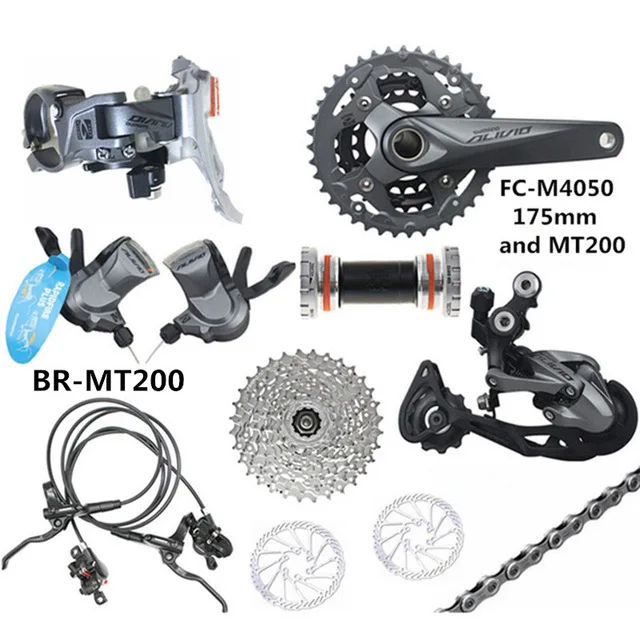 175mm and MT200 SHIMANO ALIVIO M4050/M4000 9-27-скорость горный велосипед сдвиг комплект добавляет зум HB-875 тормозной HS1 160 мм, суперсильные магниты - Цвет: 175mm and MT200