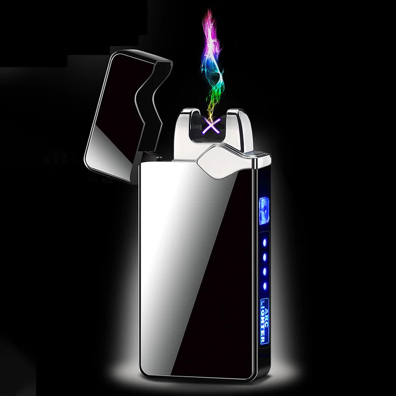 

New button Double Arc Plasma electric Lighter LED Power Display cool USB rechargeable Metal Windproof electric lighters