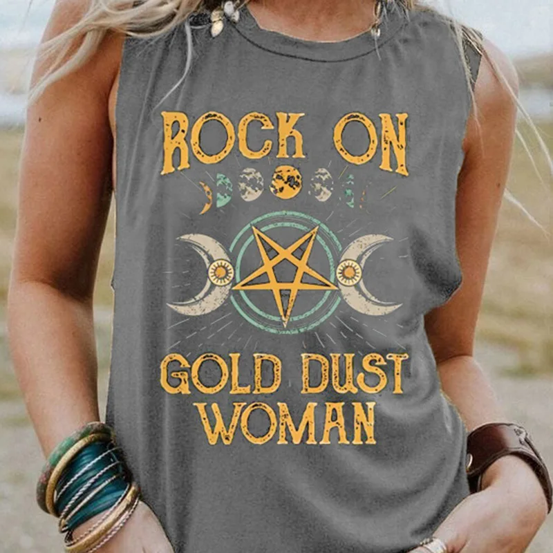 2021 Summer Rock on Gold Dust Woman Shirt Vintage Goddess Sleeveless Shirts Stevie Nicks T-Shirts Full Figured Tee Shirt Y2k Top black t shirt for men Tees