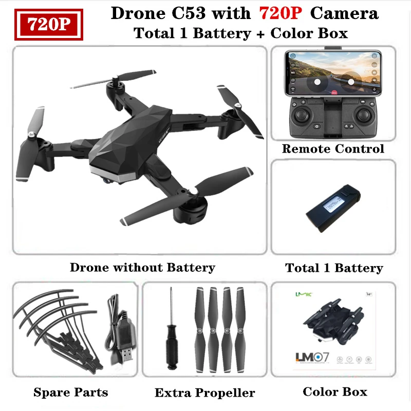 RC Drone C53 складной Дроны для селфи с 4K HD Двойная камера оптический поток следующий Квадрокоптер VS XS809S XS812 Вертолет игрушка - Цвет: 720P-Color Box-1