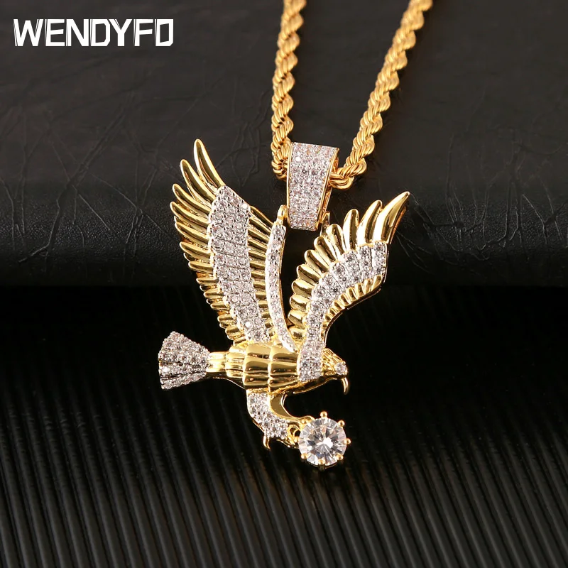 Высококачественное ожерелье WENDYFO с подвеской в виде орла мужское золотого цвета