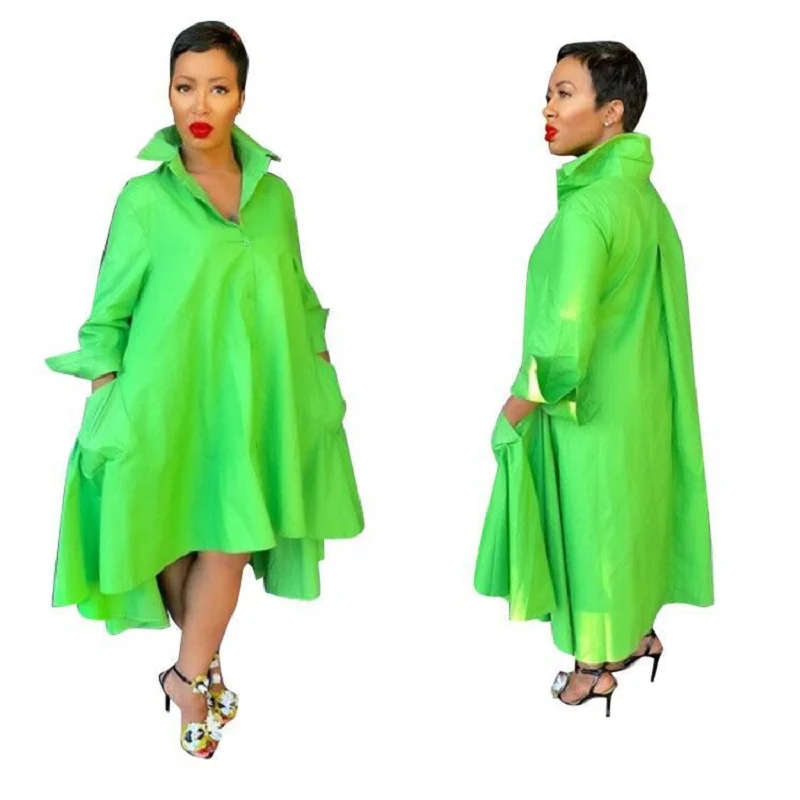 

Women's Shirt Dress Plus Size Sundress Casual Tunic Vestidos Kaftan Female Half Sleeve Solid Summer Robe S86