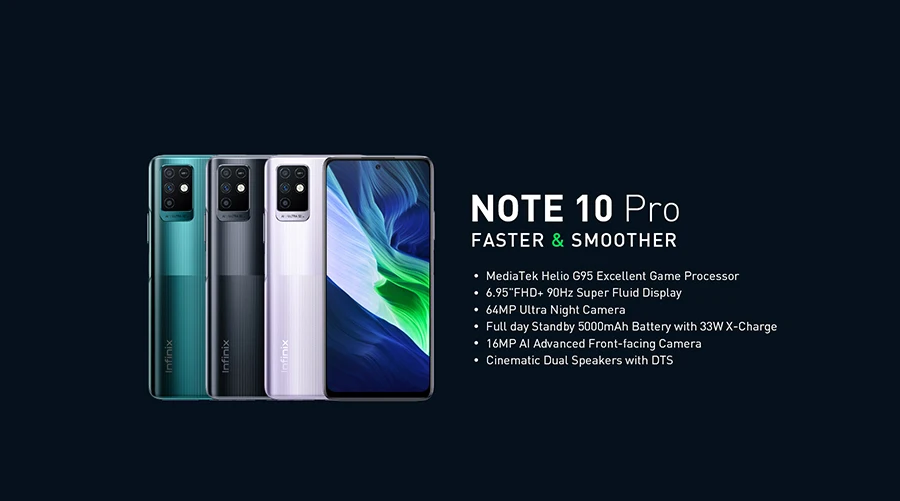 infinix new model Infinix Note 10 Pro SmartPhone NFC Facial Recognition Unlock 33W Super Charge Octa-core Helio G95 6.95 Inch 90Hz High Refresh infinix new model mobile