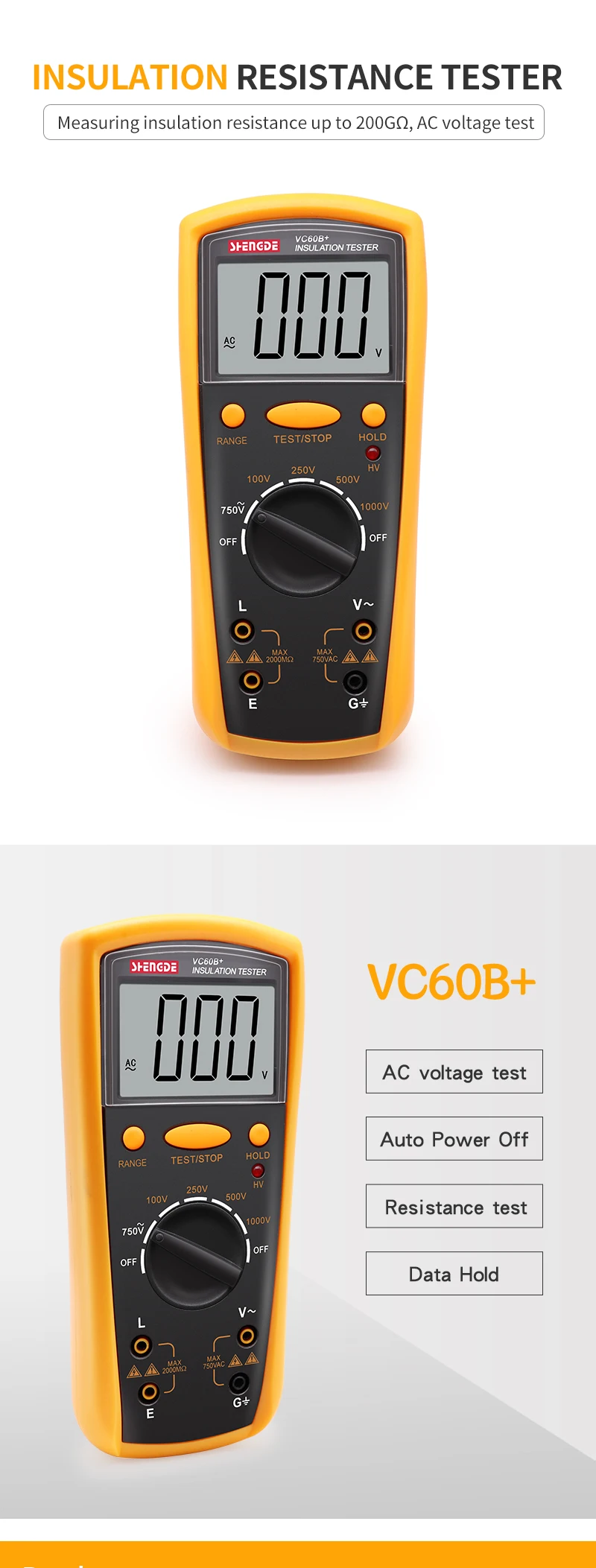 Тестер сопротивления изоляции VC60B+ цифровой Мегаомметр тестер изоляции шейкер изоляции лучше, чем BM500