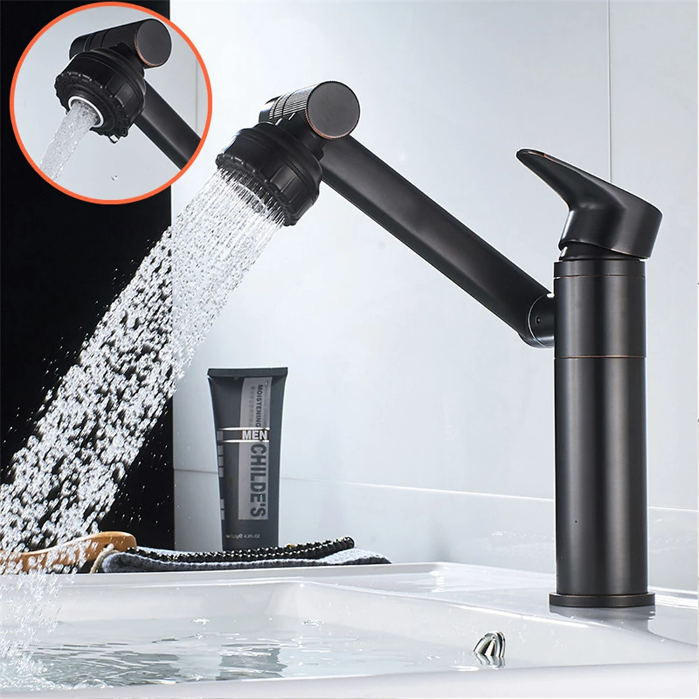 

360 Rotating Basin Faucets Modern Bathroom Flexible Mixer Crane Gold Washbasin Sink Faucet Single Hole Hot Cold Waterfall Tap
