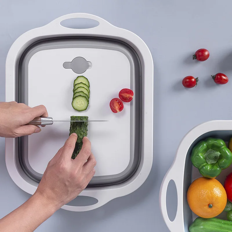 

Multifunctional Kitchen Cutting Board Collapsible Dish Tub Folding Cutting Board Washing Strainer Dry Rack Vegetable Basket