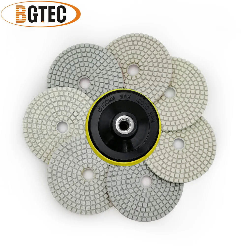 

BGTEC 4inch 7pcs /set wet diamond flexible polishing pads with backer pads 100mm sanding disc for granite, marble, ceramic