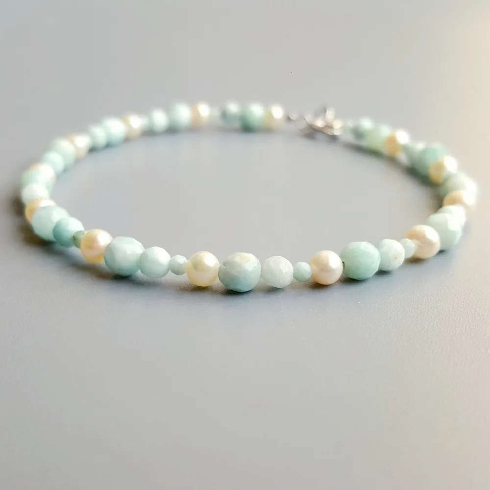 Lily ювелирные изделия Настоящий Larimar пресноводный жемчуг браслет 925 пробы Серебряный нежный браслет для женщин ювелирные изделия подарок