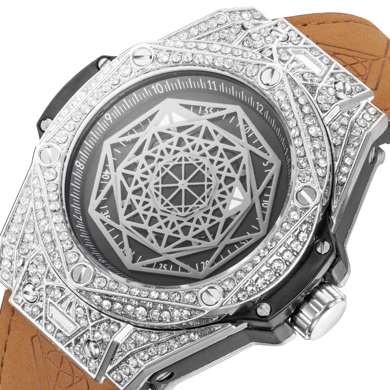 

ICE-Out Bling Diamond Watch For Men Women Hip Hop iced out watch Men Quartz Watches Stainless Steel Dial Leather Wristwatch Man