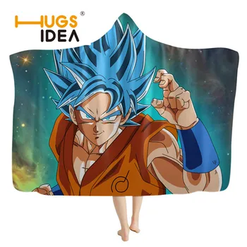 

HUGSIDEA Hooded Blanket Anime Dragon Ball z Print Home Wearable Portable Blanket Kid Adult Soft Warm Custom Blanket on Sofa Bed