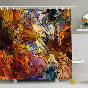 

Shower Curtain Set with Hooks 72x78 Glass Pattern Mystical Series Visually Attractive Abstract Design Color Virtual Concept