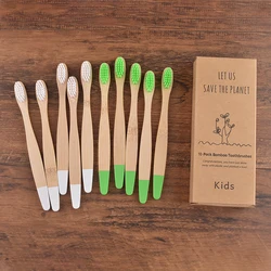 Kids' Eco-Friendly Bamboo Toothbrush Set - 10 Colorful Pieces with Soft Nylon Bristles (Kids 5 White 5 Green)