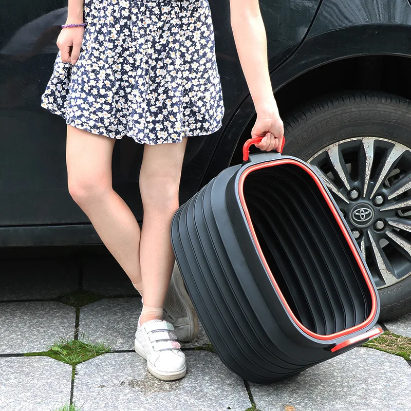 

37L Car Trunk Organizer Folding Organizer ABS Outdoor Large Capacity Storage Bucket Organizer Storage Box Container Accessories