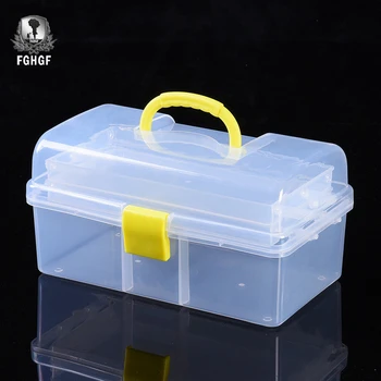 

Transparent Plastic Three-layer Folding Toolbox Hardware Accessories DIY Tool Cosmetics Box Organizer Parts Toolkit Case Storage