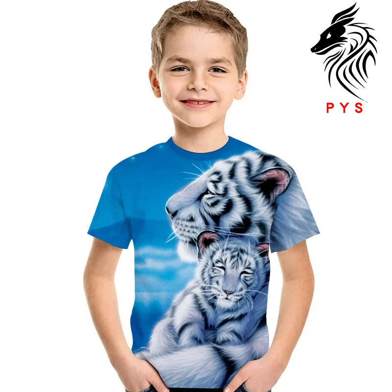 От 2 до 13 лет, новая летняя детская одежда с объемным цифровым принтом, Реалистичная белая футболка с изображением тигра для мальчиков свободные топы с короткими рукавами для девочек - Цвет: XK-10144RT