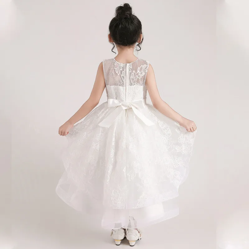 Детское свадебное платье для девочек; платье для первого причастия с вышитыми цветами; вечерние кружевные платья принцессы без рукавов для выпускного вечера для девочек