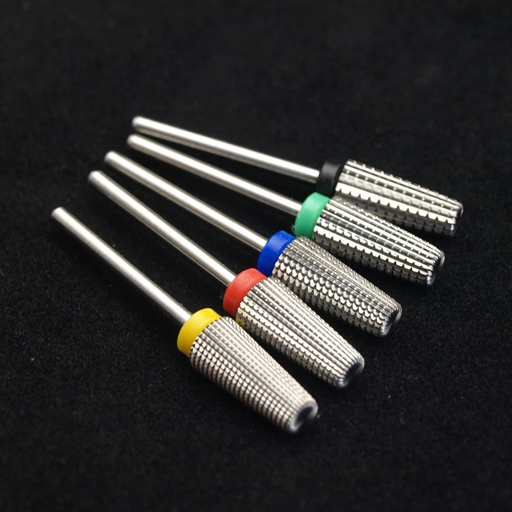 Carbide Tungsten 5 in 1 Nail Drill Bit Tapered Shape Straight Cut drill bit for Acrylic Nail Gel 3/32