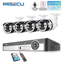 MISECU H.265 4CH 1080P камеры видеонаблюдения системы AI обнаружения человека камера безопасности двухстороннее аудио наружное водонепроницаемое видеонаблюдение