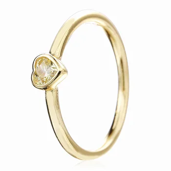 

Authentic 925 Sterling Silver Ring Shine Radiant Heart Rings Yellow Crystal For Women Wedding Party Gift Fine Diy Jewelry