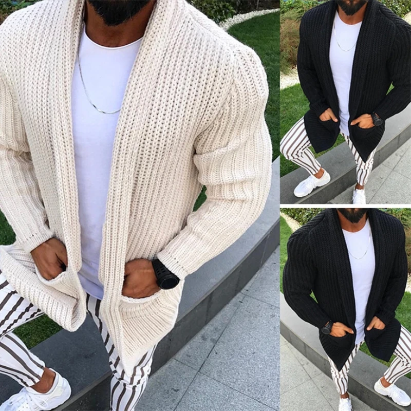 Men Warm Sweater Coat Casual Pocket Autumn Streetwear Slim Warm Knitted Cardigan Sweater Winter Fashion Solid Overcoat Plus Size Men Warm Sweater Coat Casual Pocket Autumn Streetwear Slim Warm Knitted Cardigan Sweater Winter Fashion Solid Overcoat Plus Size