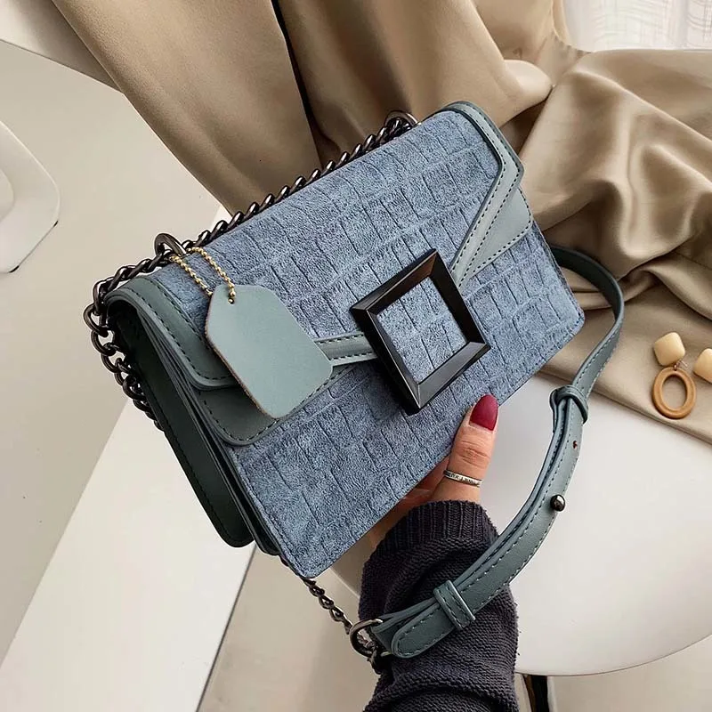 

Scrub Leather Stone Pattern Crossbody Bags For Women 2020 Chain Square Buckle Shoulder Messenger Bag Lady Small Handbags