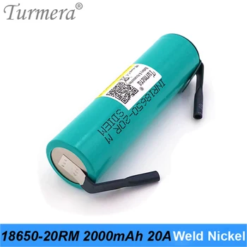 

Turmera 18650 2000mAh 20A Battery INR18650-20RM 3.6V Soldering Strip for Tool Screwdriver and Vacuum Cleaner Battery Use 10Piece