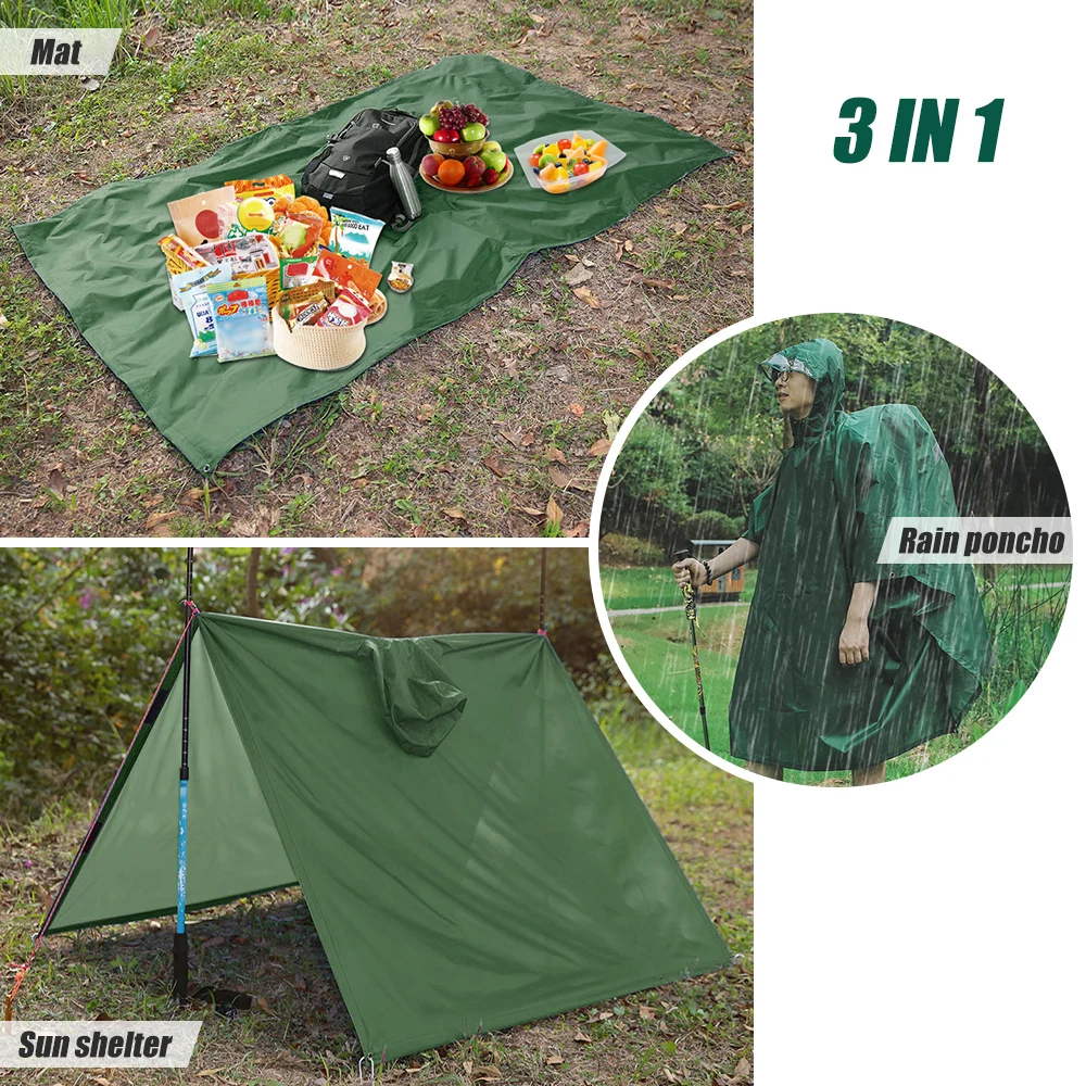 Rain Poncho Waterproof Raincoat with Hood Cycling Rain Cover Hiking Hooded Coat Jacket Motorcycle Poncho Picnic Mat