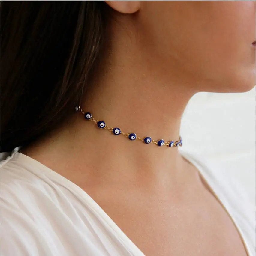 

Fashion Stainless Steel Chain Blue Beads Shape Charm Women Evil Eye Gold Chain Available Bracelets S2029