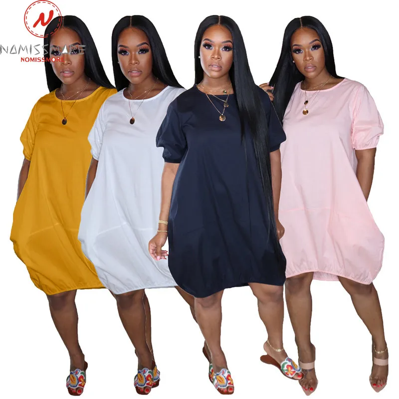 Fashion women Summer Solid Color Casual Loose Dress Irregular Design O-Neck Lantern Sleeve High Waist Pullovers Dress Fashion women Summer Solid Color Casual Loose Dress Irregular Design O-Neck Lantern Sleeve High Waist Pullovers Dress