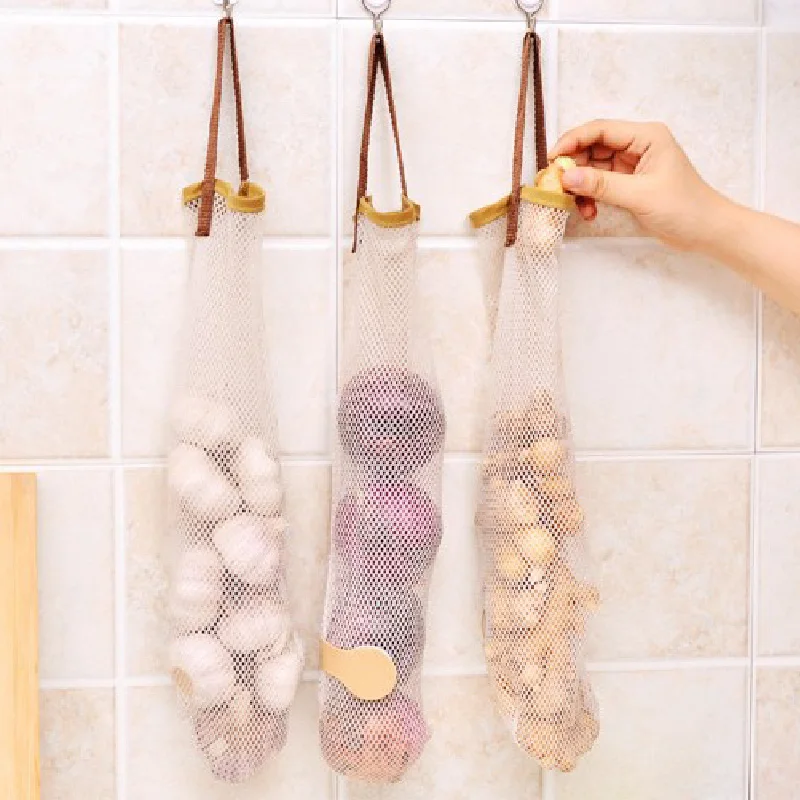 

Mesh Vegetable Bags Produce Hanging Polyester Storages Fruit Vegetable with Drawstring Reusable Durable Firm For Kitchen