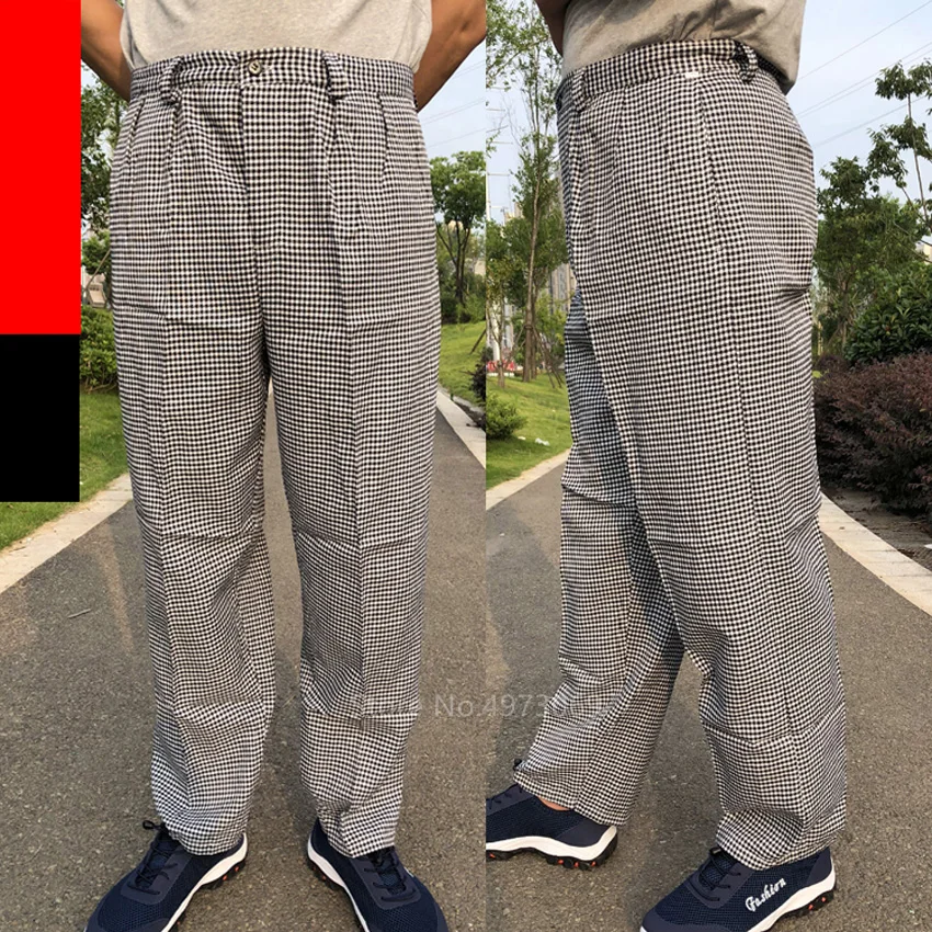 Men's Loose Chef Trousers Food Service Work Wear Stripe Kitchen Restaurant Uniform Cook Pants for Man Chef Maxi M-4XL Catering
