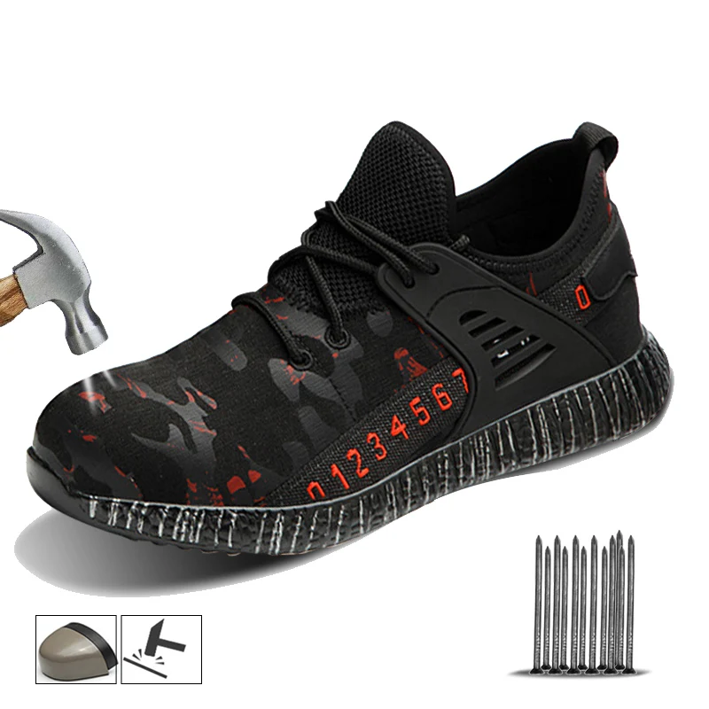 $18.23 Work Safety Boot Air Mesh Men's Safety Shoes Steel Toe Boots Men Puncture-Proof Work Sneakers Indes