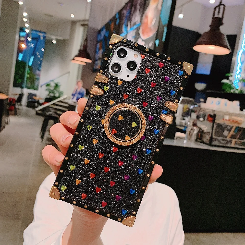 Роскошный чехол для телефона с Пчелой для iPhone 11 Pro X XR XS Max 8 7 Plus, квадратная Лазерная крышка с сердцем для samsung Galaxy S9 S10 Plus Note 10 Pro - Цвет: Black3