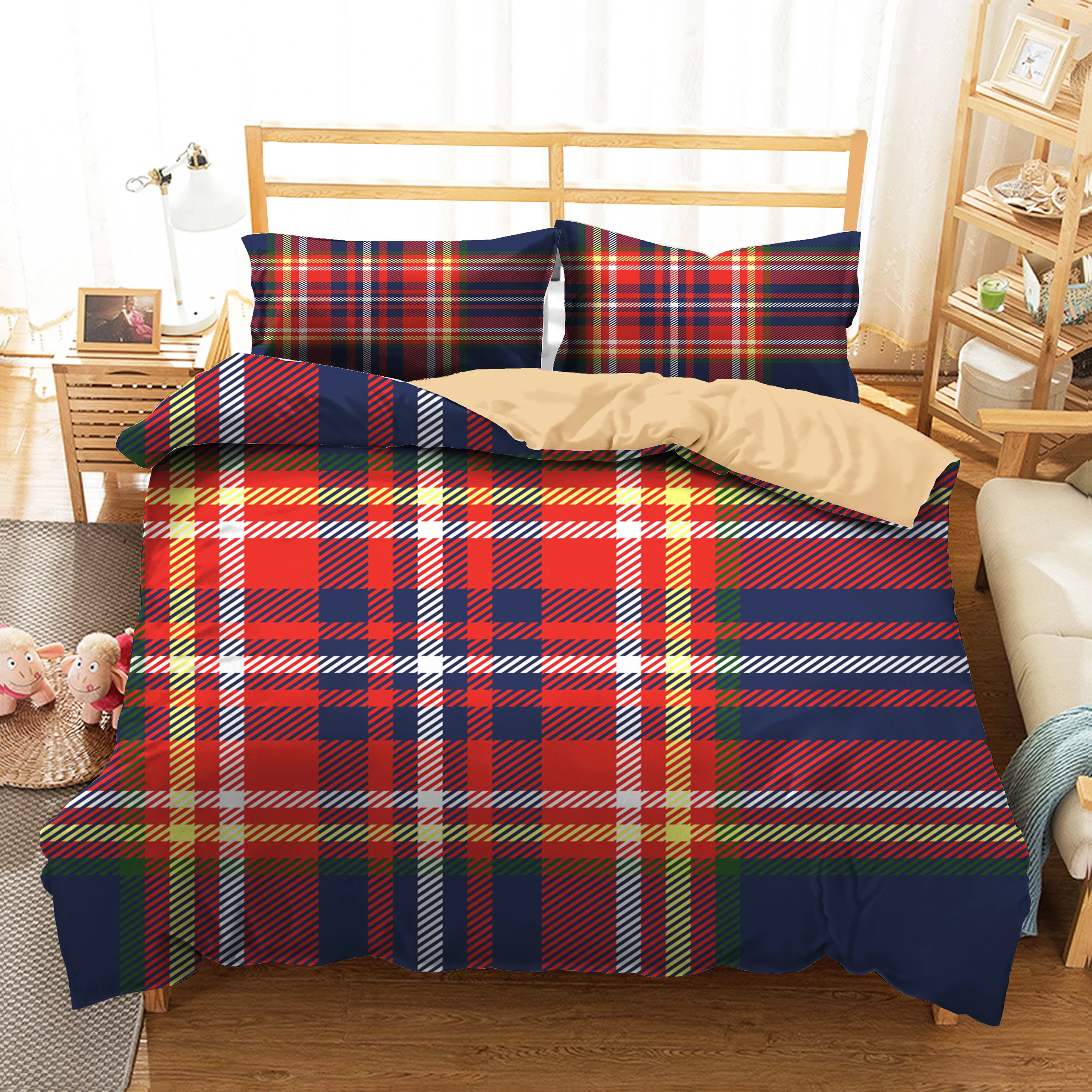 

Bed Cover Set 3D Lattice Printed Geometric Home Textile with Pillowcases Bedding Linen Coverlet Double Single Size