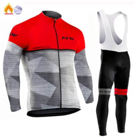 NW зимний комплект теплой флисовой одежды для велоспорта мужские про команды длинный рукав Джерси костюм для прогулок верховой езды на велосипеде MTB комбинезон набор
